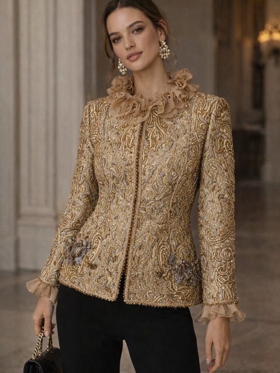 Oscar de la Renta Jackets & Blazers - Vintage Couture Oscar de la Renta Gold Metallic Brocade Jacket